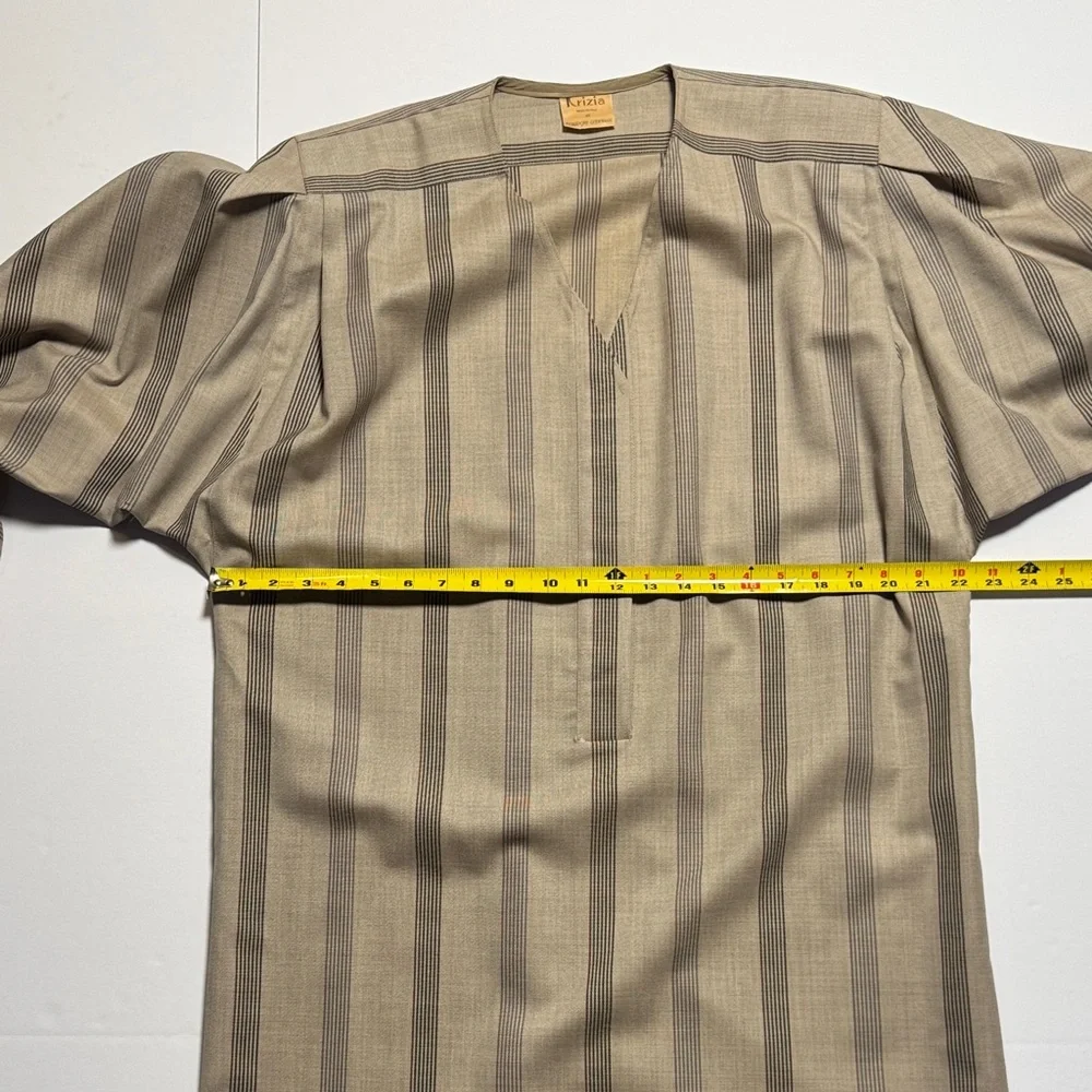 VINTAGE KRIZIA 90's Bergdorf Goodman Striped Neutral Midi Tunic Dress RARE M? - Picture 5 of 13